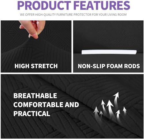 ZNSAYOTX Super Stretch Loveseat Covers (57"-70"), New Striped Love Seat Slipcover, Dogs Pet Friendly Anti-Slip Couch Protector Spandex Durable 2 Seater Fabric Sofa Cover (Black, Loveseat)