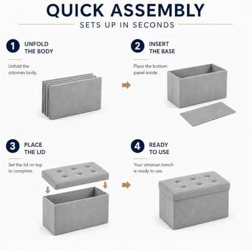 ALASDO 30 Inch Folding Storage Ottoman Bench with Hidden Storage, Velvet Storage Ottoman Foot Rest Stool, End of Bed Bench for Bedroom, Living Room, Entryway and Closet, Dark Gray