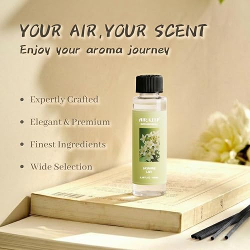 Airkeep Reed Diffuser Oil Refill/Jasmine Lily/3.38 oz / 1 Pack/Air Freshener & Aromatherapy Essential Oil Blend for Home Fragrance – Scented Refill Oil for Bathroom, Bedroom & Home Decor