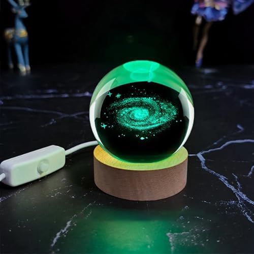 3D Galaxy Crystal Ball with LED Stand, Remote Control, 16 Colors Change, Milky Way Galaxy Glass Sphere Lamp, Decorative Glass Ball Paperweight Gifts(80mm)