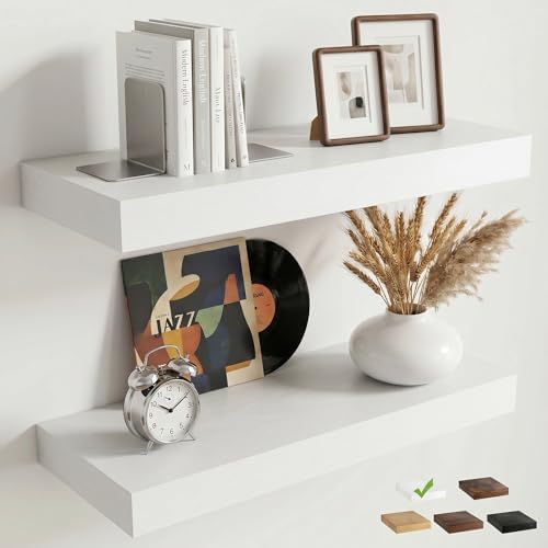 20 Inch Floating Shelves for Wall, 8"D Wood Storage Shelves, White Finish