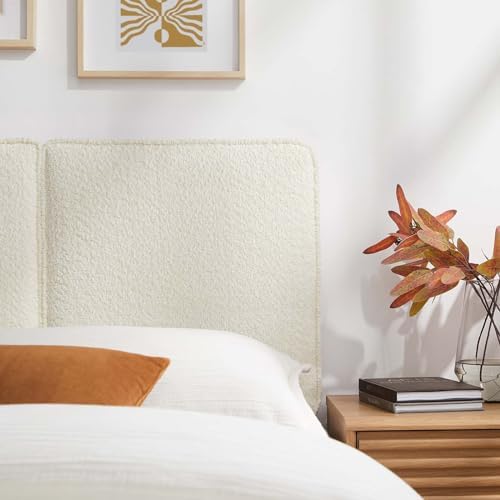 Modway Lindee Twin Size Upholstered Headboard with Slate Boucle Fabric - Pillow Style Headboard for Kid's Room or College Dorm - Fabric Twin Headboard with Adjustable Mounting Positions
