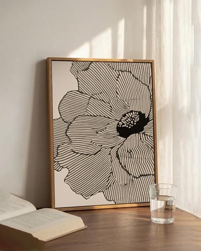 Framed Abstract Floral Line Art Wall Decor, Office Art 12x16