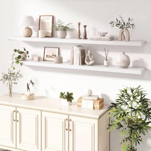 Dreamland 72 Inches Wall Mounted Wood Floating Shelves, White, 2 Pack