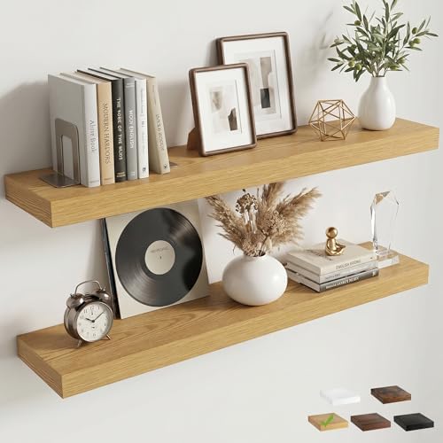 40 Inch Floating Shelves for Wall, 8"D Wood Storage Shelves, Oak Finish