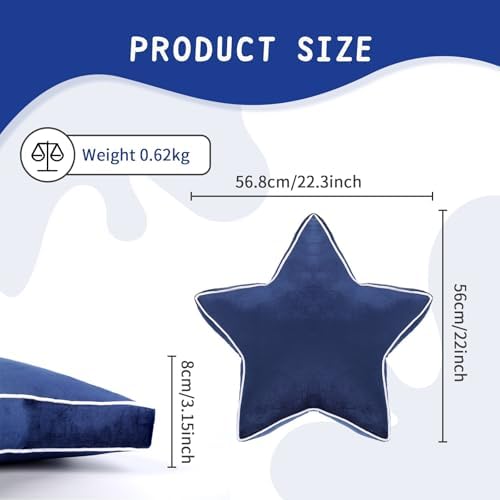 Star Pillow - 22" Large Star Shaped Throw Pillow, Decorative Floor Cushion, Accent Pillow for Sofa, Couch & Bedroom, Navy