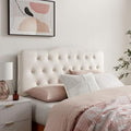 Modway Annabel Performance Velvet Adjustable Queen Headboard in Alabaster - Stain-Resistant Padded Headboard Only with Diamond Button Tufting and 7 Height-Adjustable Positions