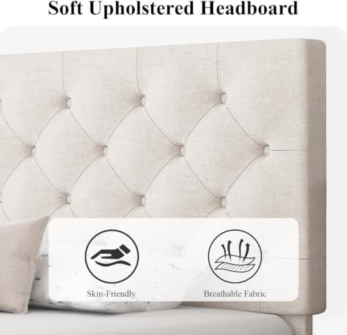 HOMBCK Twin Bed Frames for Kids, Adjustable Headboard, White
