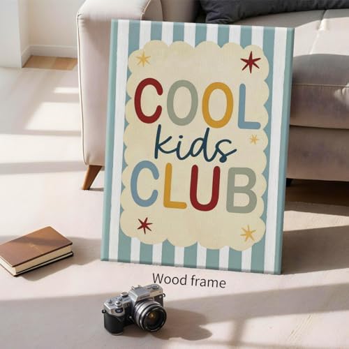 Wrapped Framed 24x36 inch Trendy Preppy Blue Striped Wall Art Cool Kids Club Quotes Poster Modern Funny Toddler Canvas Prints for Kids Playroom Bedroom Wall Decor