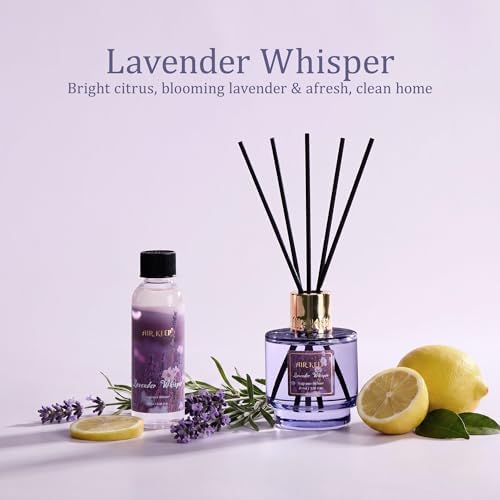 Airkeep Reed Diffuser Set with Refill & 8 Reed Sticks, 6.96 fl oz Lavender Whisper Home Fragrance, Long Lasting Aromatherapy Diffuser for Bedroom, Bathroom & Living Room