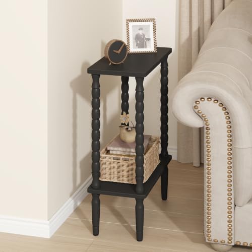 TUTOTAK Narrow Side Table with Solid Wood Legs, 2-Tier Small End Table