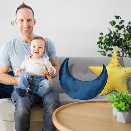 Beeveer 2 Pcs Moon Star Pillow for Kids, Soft Velvet Nursery Decor