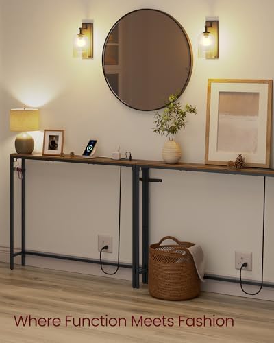 VASAGLE 39.4" Console Table Set of 2, Couch Tables with Outlets for Sofa