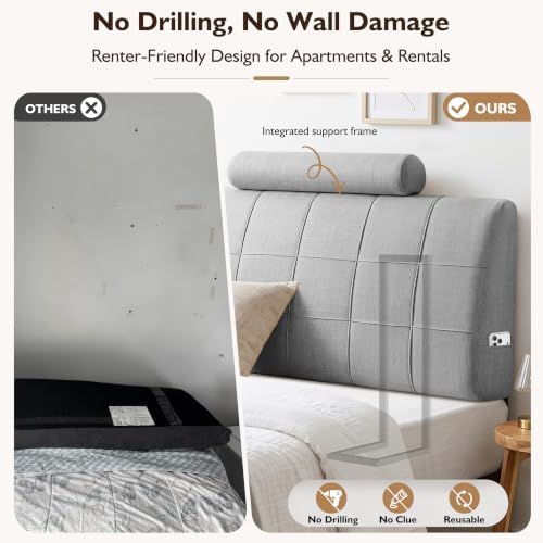 Twin Headboard with Headrest, Memory Foam Upholstered Headboard
