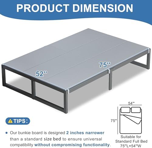 Lutown-Teen Bunkie Board Full High-Density Polymer Bed Support, Gray