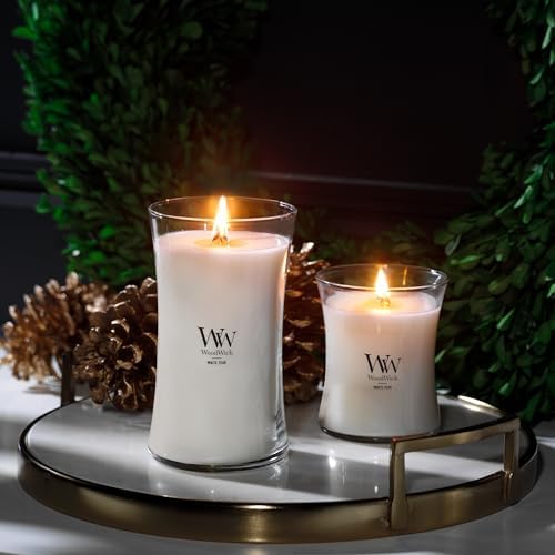 WoodWick Medium Hourglass Candle White Teak - Premium Soy Blend Wax Pluswick Innovation Wood Wick Made in USA (Pack of 4)