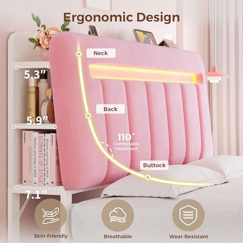 Jocoevol Queen Bed Frame with Storage Headboard,Upholstered Princess Bed Frame Queen Size with Storage Drawers and Charging Station,Velvet Platform Metal Bed, Noise-Free, No Box Spring Needed