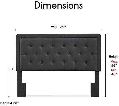 Elle Decor Amery Diamond Stitched Tufted Headboard, Soft Fabric Upholstered with Padded Button-Tufting, Adjustable Height, Queen Size, Charcoal Grey