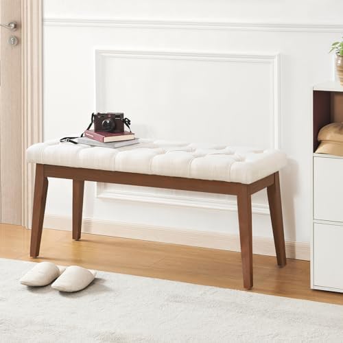kinmars Tufted Entryway Bench for Bedroom End of Bed, 42.5", Beige