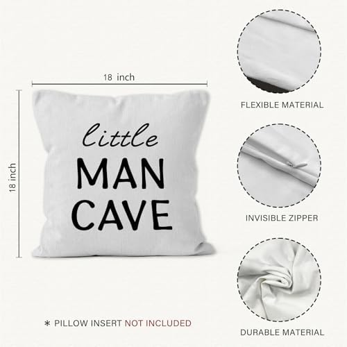 Little Man Cave Throw Pillows Covers, Kids Toddler Decorative Pillows Covers for Playroom Decor, Boys Pillows Covers, Nursery Kindergarten Playroom Decor, Boy Nursery Pillow Covers 18x18