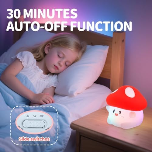 Rytinazzz Silicone Night Light for Kids, 50H Long Battery Mushroom Lamp, RGB Color Changing Mood Light, Gift for Kids, Rechargeable Tap Control, Dimmable Bedside Light