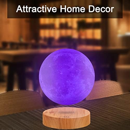 Levitating Moon Lamp,Floating and Spinning in Air Freely with 3D Printing LED Moon Lamp Has 20 Modes for Unique Gifts,Room Decor,Night Light,Office Desk Toys (Wooden Base 16 Colors)