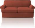 PrinceDeco T Cushion Loveseat Slipcover - 3 Pieces Sofa Cover for 2 Cushion Couch with 2 Individual T Shape Seat Covers Width Up to 76 Inch - Stretch, Machine Washable, Rust