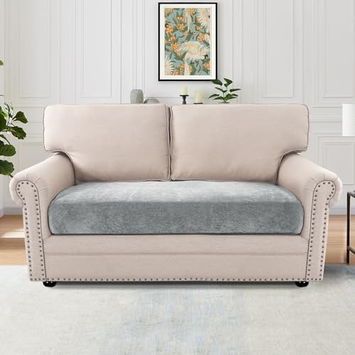 H.VERSAILTEX Stretch Mixed-Color Chenille Couch Covers T Cushion Stretch Replacement Loveseat Slipcovers Thick Soft Loveseat Covers for 2 Cushion Couch(2 Seater Loveseat Cushion Cover,Dove)