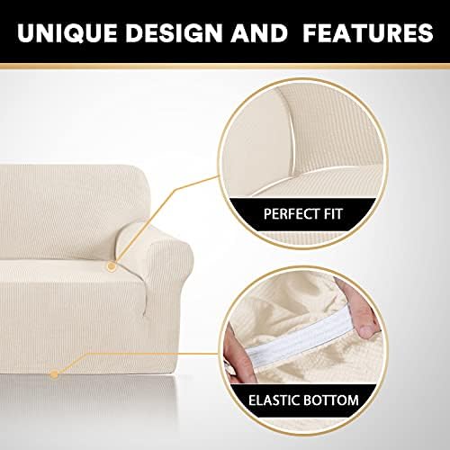 PrinceDeco Couch Covers for 3 Cushion Couch Sofa Pet Friendly Extra Large Couch Cover for Oversized Sofa Washable Furniture Protector Fitted Sofa Slipcovers Stay in Place(XL Sofa, Biscotti Beige)