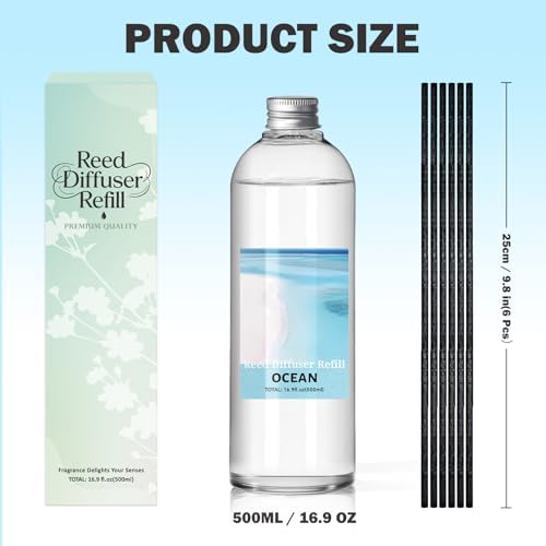SCENTORINI Ocean Diffuser Reed Diffuser Oil Refill, 16.9 FL OZ & 6 Sticks