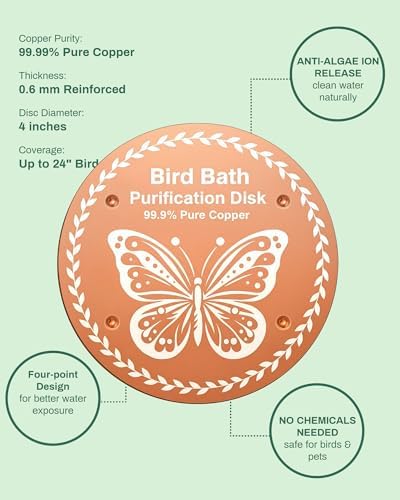 OICEME Bird Bath Purification Disc Pure Copper Outside Winter Solar Power Birdbath Deicer Cage Hanging Bowl Metal Deck Railing Glass Concrete Ceramic Stone Ground Water Bird Flowers