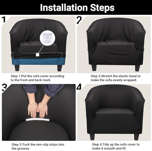 Chair Covers Armchair, 2 Pack Stretch Black Barrel Club Chair Slipcovers, Round Back Chair Sofa Covers Armchair Removable Couch Furniture Protector for Bar Living Room Bedroom Hotel Counter