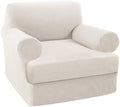 Turquoize T Cushion Chair Slipcover Armchair Slipcover for Living Room Stretch Sofa Couch Cover Soft Armchair Cover Furniture Covers with Individual T Cushion Seat Covers (Chair, Ivory)