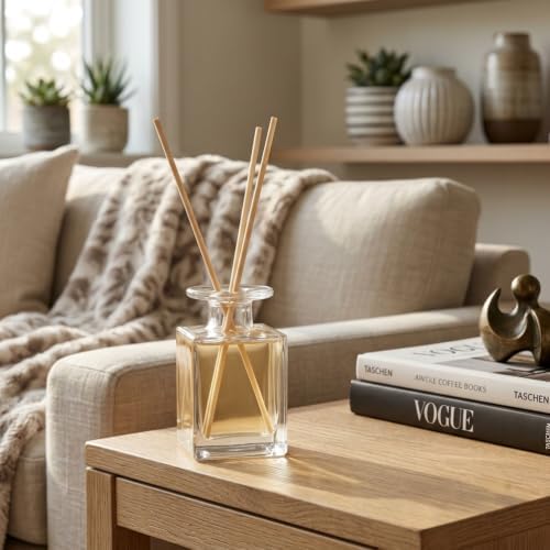 2 Pack 150ml Glass Reed Diffuser Container with Reed Sticks, Empty Essential Oil Diffuser Jars with Protective Packaging for DIY Home Fragrance, Bathroom, Bedroom and Office Decor(2, Clear)