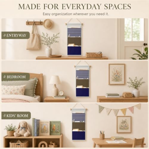 IAXIC Wall Organizer, Striped Canvas Storage for Bedroom Nursery Room