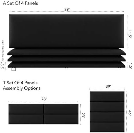 Vänt Wall Mounted Headboard Panels, King/Twin, Vintage Leather Jet Black