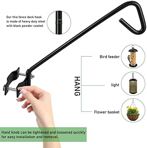 2 Packs 11 Inch Fence Deck Hook Rail Hanging Mounting Kit Heavy Duty Bird Feeder Hook Decorative Hanger for Bird Feeders Planters Suet Baskets Lanterns on Balcony Porch Railing Fence