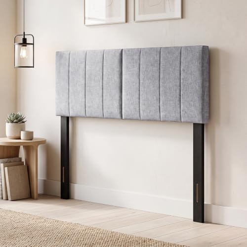 GIANTEX Linen Upholstered Headboard, Adjustable Width Button Tufted Headboard Only with Solid Wood Legs, Attach Frame, Modern Headboards for Queen Full Size Bed, Gray