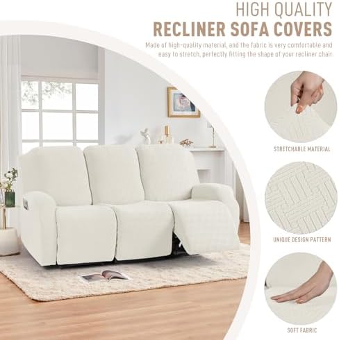 KinCam Recliner Sofa Covers, Stretch Reclining Cover, Cream
