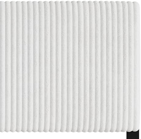 Queen Corduroy Velvet Upholstered Adjustable Headboard, White
