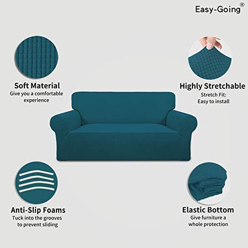 Easy-Going Stretch Oversized Loveseat Couch Covers Washable Peacock Blue