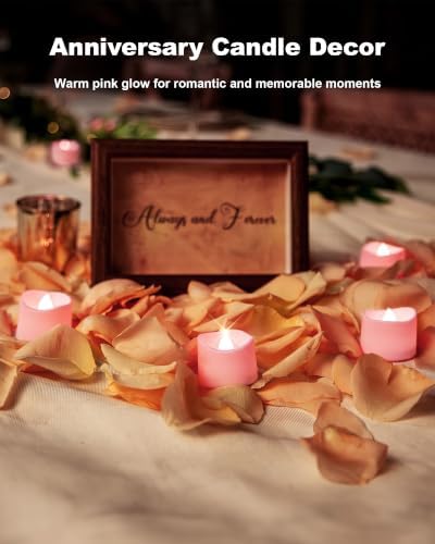 Homemory 24-Pack Pink Flameless Battery Tea Light Candles, 200+ Hours