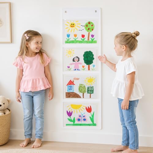 Watersay 2 Pcs Storage Pocket Chart for Classroom, 4 Pockets, White