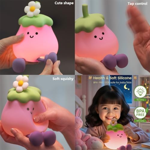 Eggplant Night Light for Adults Kids,Cute Silicone Dimmable Sleeping Decoration Nursery Nightlight,Rechargeable Bedside Touch Table Lamp for Kawaii Room Decor