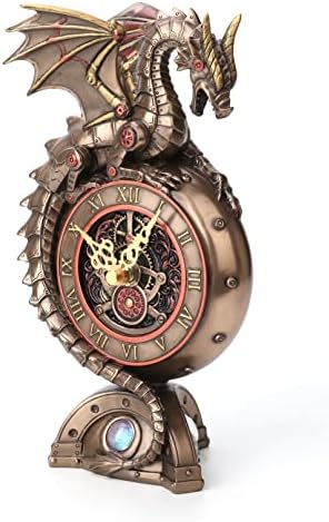 Veronese Design 9 Inch Steampunk Mechanical Dragon Clock Resin Sculpture Bronze Finish