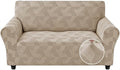 JIVINER 1 Piece Couch Cover for 2 Cushion Couch, High Stretch Loveseat Covers with Elastic Bottom, Washable Sofa Slipcovers for Dog, Pets Feature Geometrical Jacquard Fabric (Loveseat, Khaki)