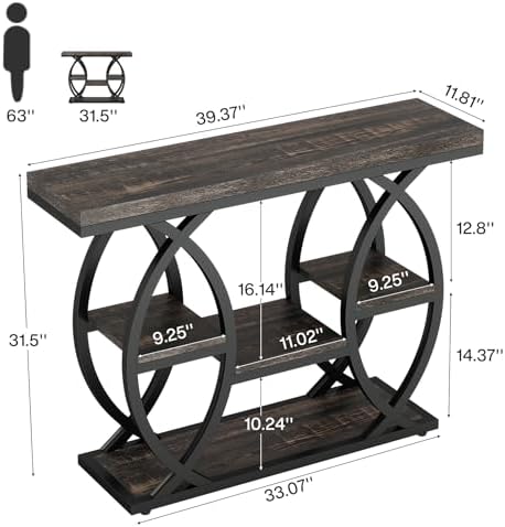 Tribesigns 39.4" Console Table, Sofa Table, Accent Tables, Black Brown