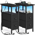 SONGMICS Side Table with LED Light, Narrow End Table with 2 Fabric Drawers