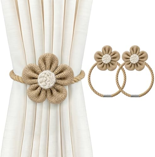 VIS'V Magnetic Curtain Tiebacks, Boho Curtain Holdbacks, Khaki, 4 Pcs