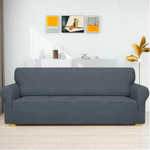 ZNSAYOTX Couch Covers for 3 Cushion Couch High Stretchy Spandex Pet Friendly Sofa Slipcover 1 Piece Non Slip Couch Covers Large Furniture Protector (Dark Grey, Sofa)